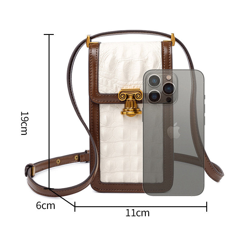 Women’s Mini Ivory White Genuine Leather Crocodile Pattern Lock Crossbody Bag image 2