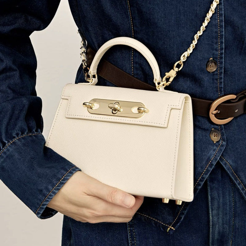 Women’s Mini Top-Grain Leather Chain Top Handle Bag In Gold Hardware image 2