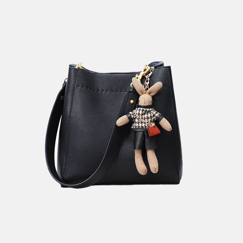 Women’s Minimal Genuine Leather Tote with Rabbit image 5