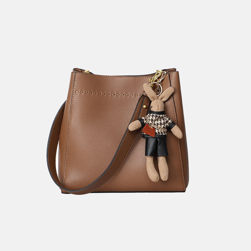 Women’s Minimal Genuine Leather Tote with Rabbit image 7