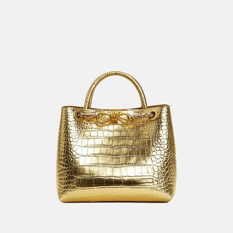 Women’s Minimalist Crocodile Leather Rope Buckle Crossbody Tote Bags image 3
