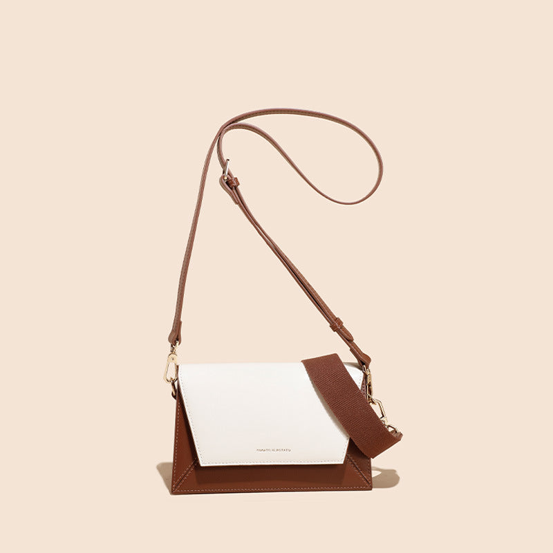 Women’s Minimalist Genuine Leather Color Block Trapezoid Crossbody Shoulder Bag image 3