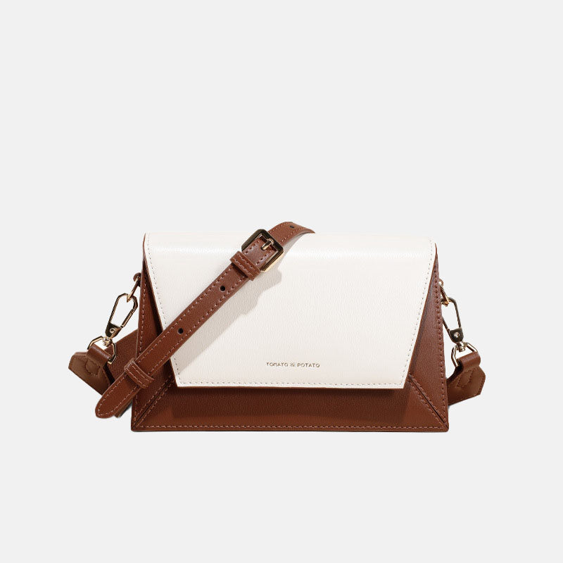 Women’s Minimalist Genuine Leather Color Block Trapezoid Crossbody Shoulder Bag image