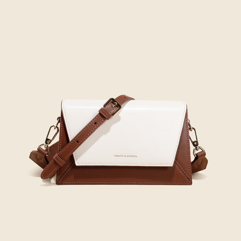 Women’s Minimalist Genuine Leather Color Block Trapezoid Crossbody Shoulder Bag image 2