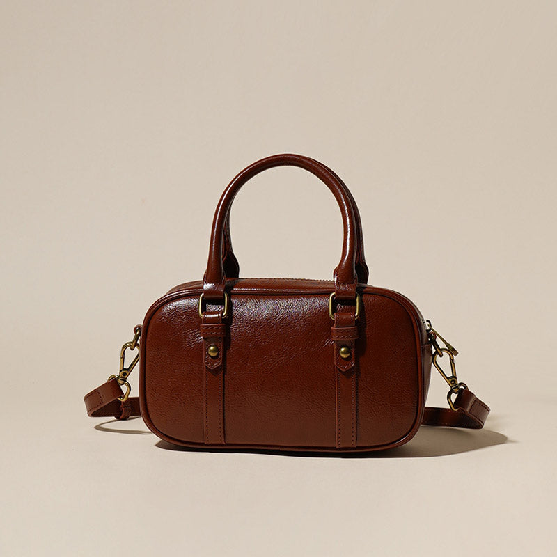 Women’s Minimalist Genuine Leather Crossbody Boston Handbag image 2