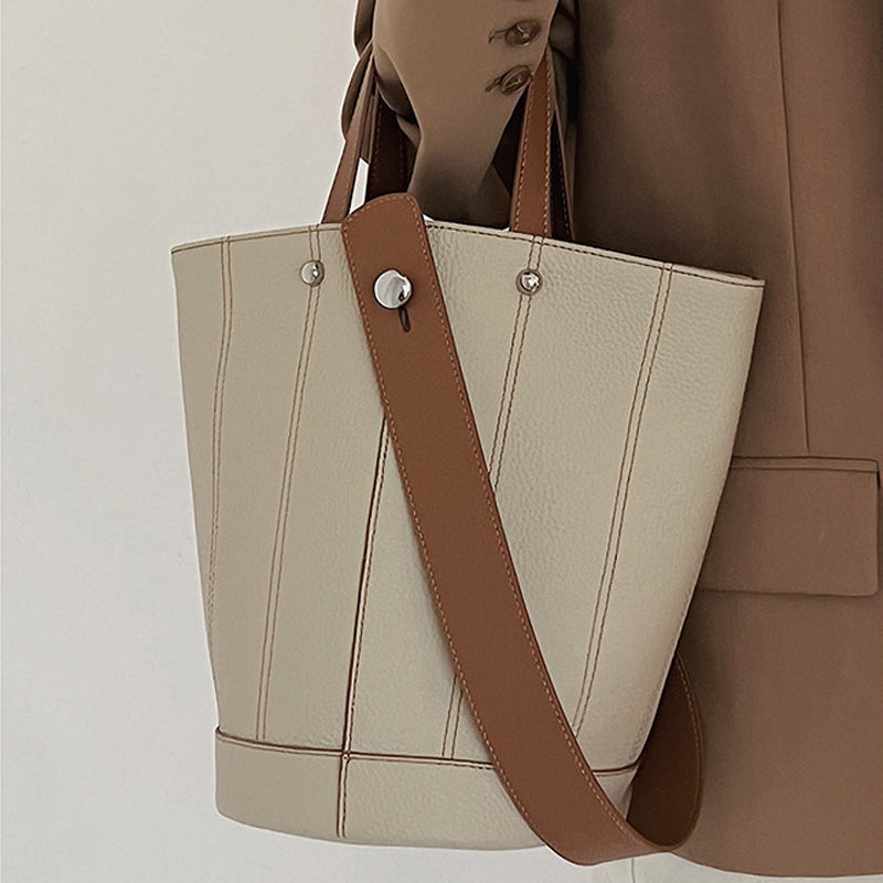 Women’s Minimalist Genuine Leather Crossbody Bucket Bag image 2