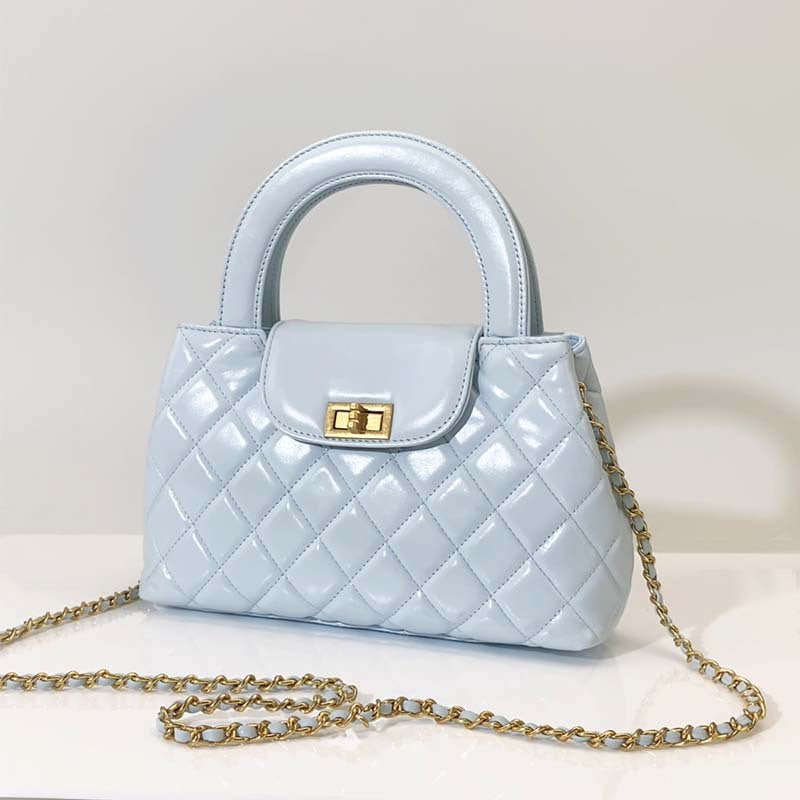 Women’s Minimalist Genuine Leather Crossbody Chain Quilted Handbag image 6