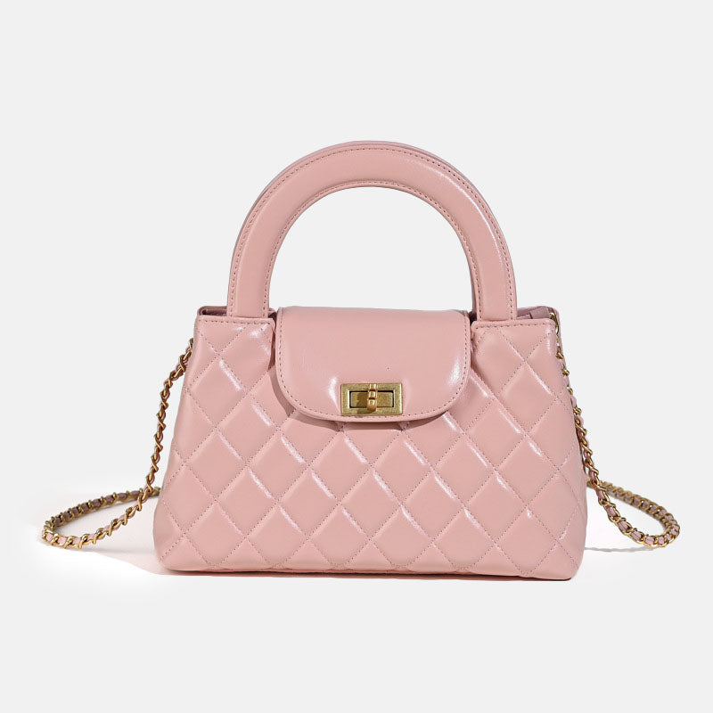 Women’s Minimalist Genuine Leather Crossbody Chain Quilted Handbag image 7