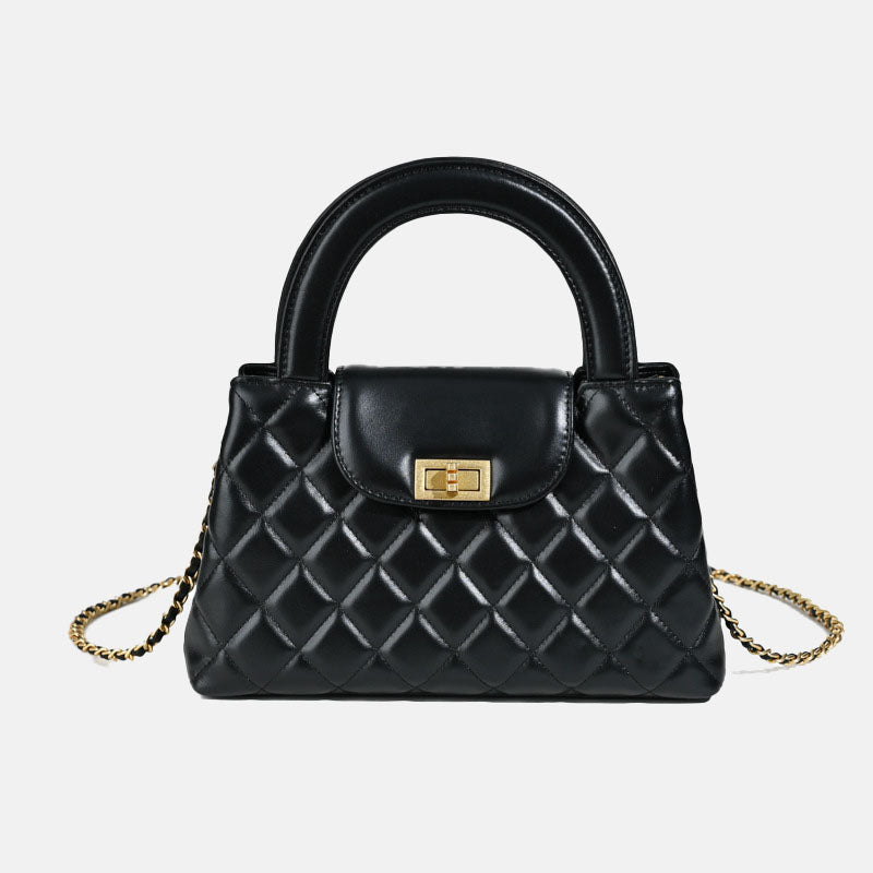 Women’s Minimalist Genuine Leather Crossbody Chain Quilted Handbag image 8