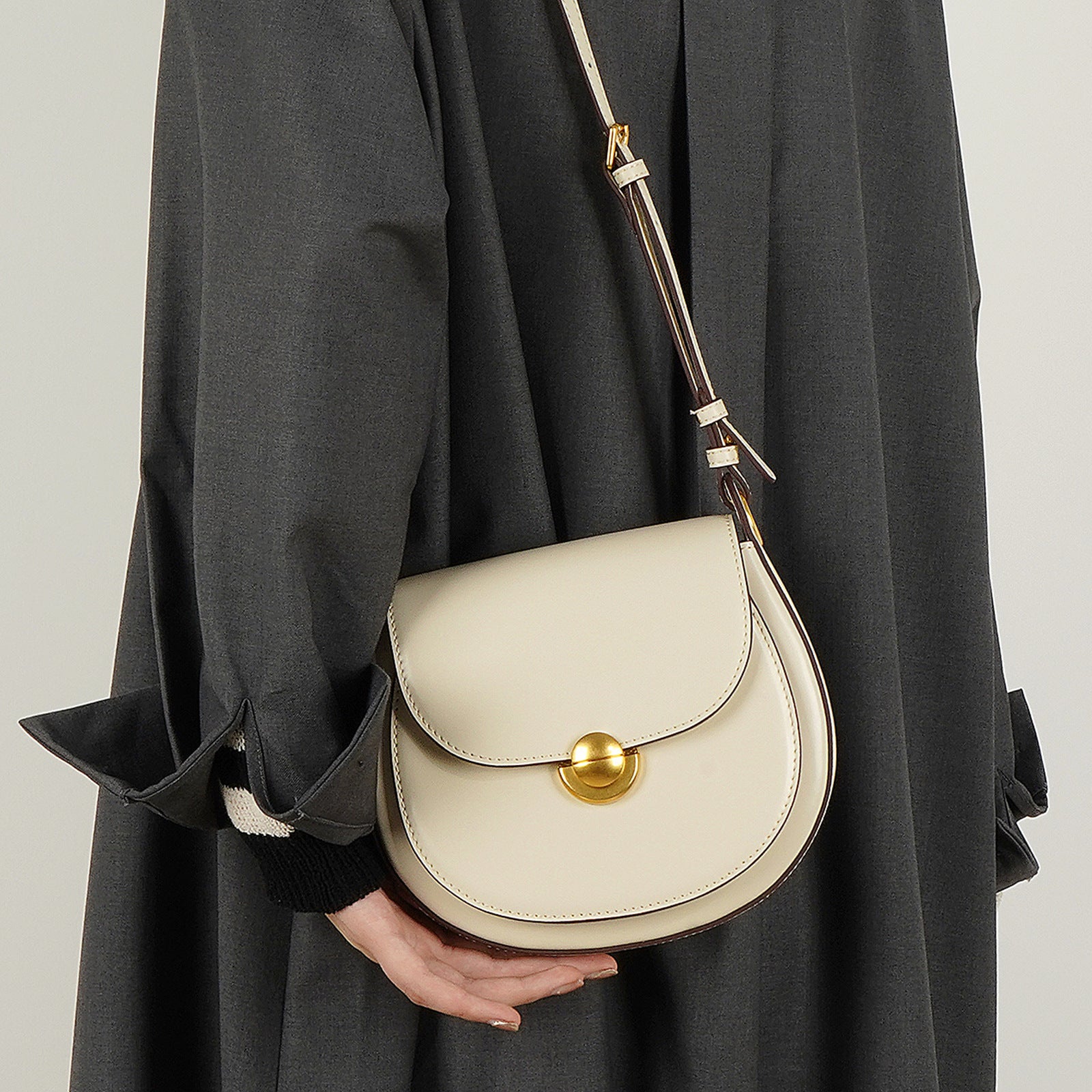 Women’s Minimalist Genuine Leather Crossbody Saddle Bag image 6