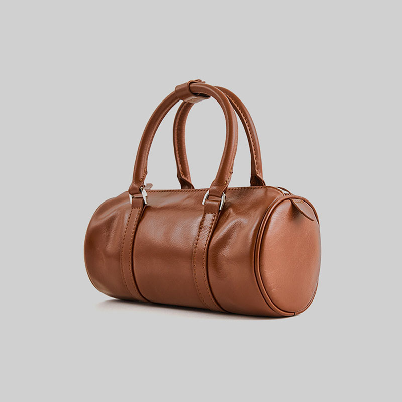 Women’s Minimalist Genuine Leather Cylinder Shape Crossbody Shoulder Boston Handbag image 5