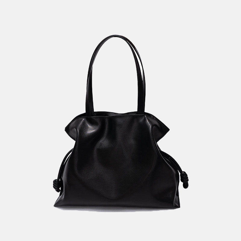 Women’s Minimalist Genuine Leather Drawstring Pleated Crossbody Shoulder Tote Bag image 11