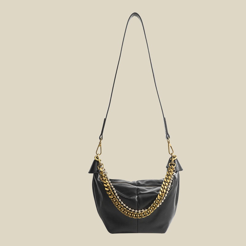 Women’s Minimalist Genuine Leather Dumpling Shape Crossbody Shoulder Chain Bags image 2