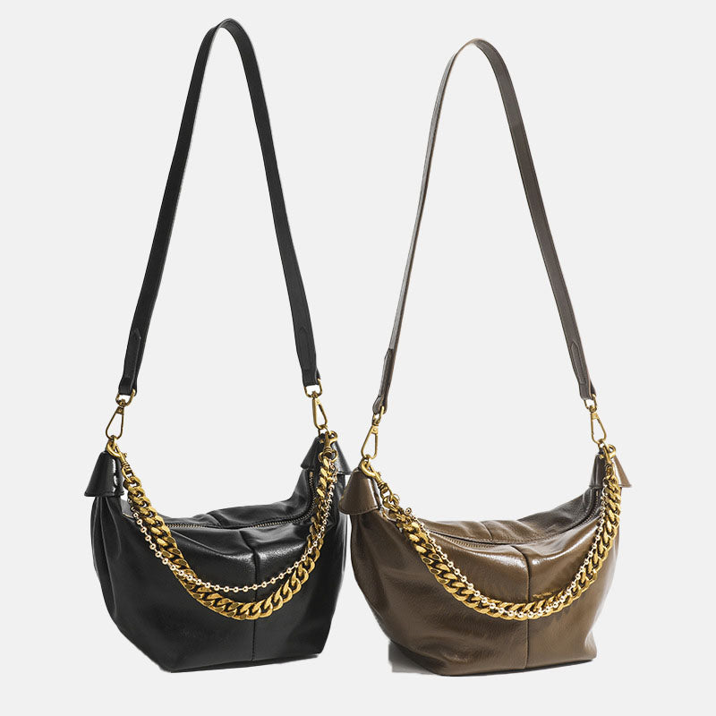 Women’s Minimalist Genuine Leather Dumpling Shape Crossbody Shoulder Chain Bags image 3