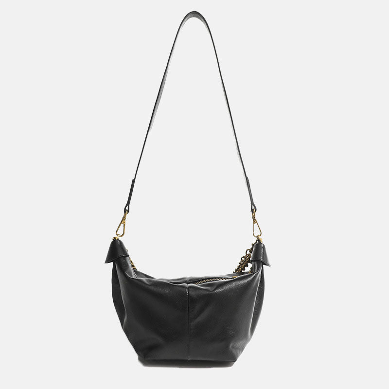 Women’s Minimalist Genuine Leather Dumpling Shape Crossbody Shoulder Chain Bags image