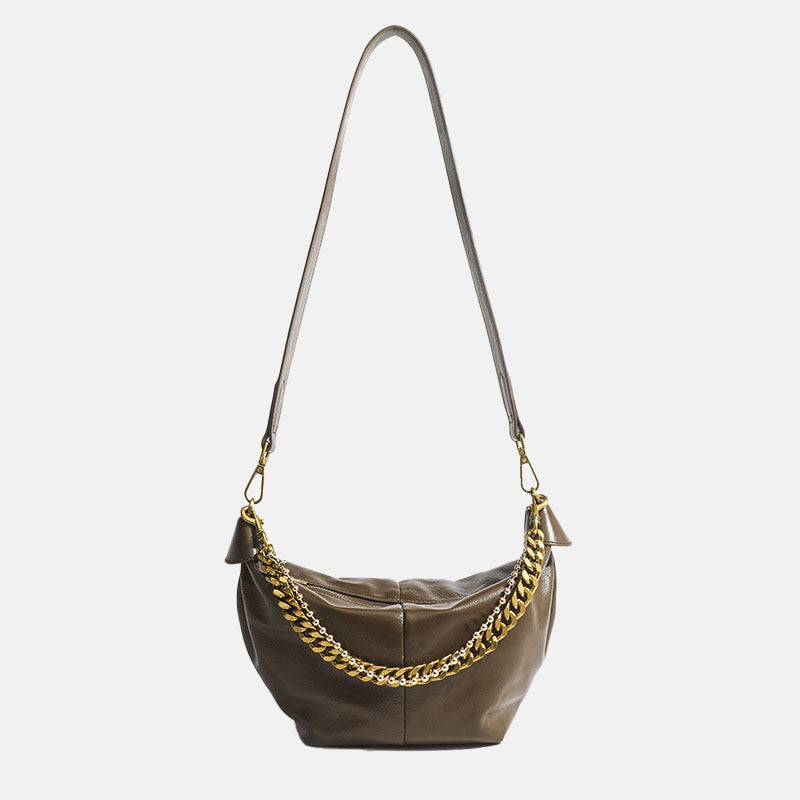 Women’s Minimalist Genuine Leather Dumpling Shape Crossbody Shoulder Chain Bags image 6