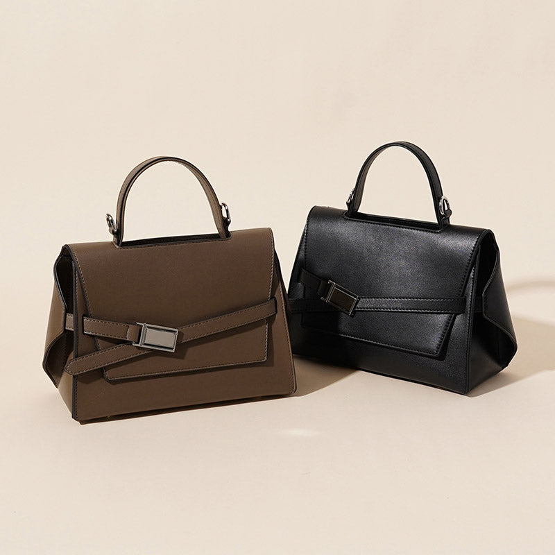 Women’s Minimalist Genuine Leather Flap Top Handle Bag image 4