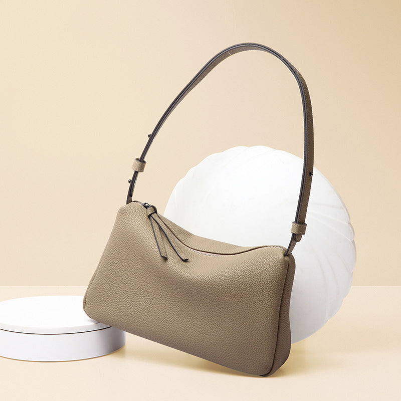 Women’s Minimalist Genuine Leather Hobo Bag with Zipper Closure image 2