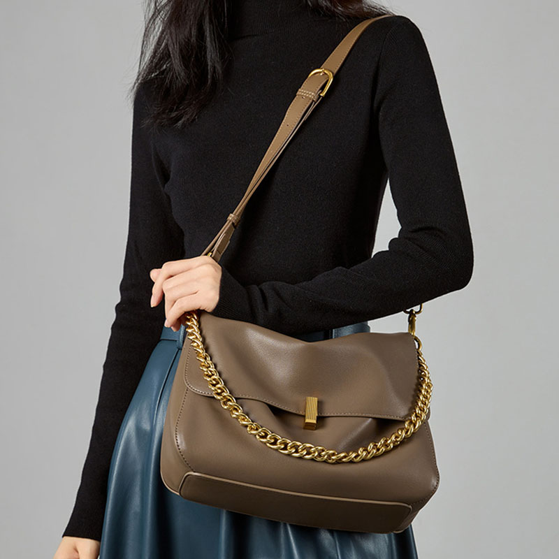 Women’s Minimalist Genuine Leather Lock Buckle Crossbody Chain Messenger Bag image 3