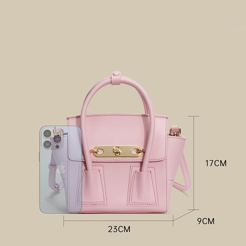 Women’s Minimalist Genuine Leather Lock Buckle Double Wing Crossbody Shoulder Handbag image 2