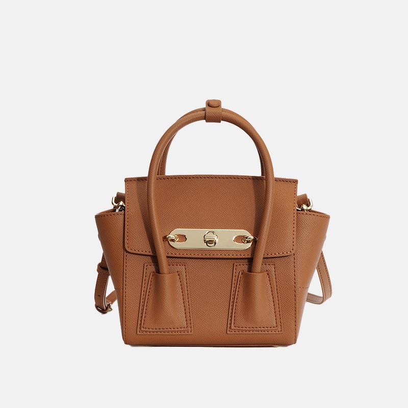 Women’s Minimalist Genuine Leather Lock Buckle Double Wing Crossbody Shoulder Handbag image 7