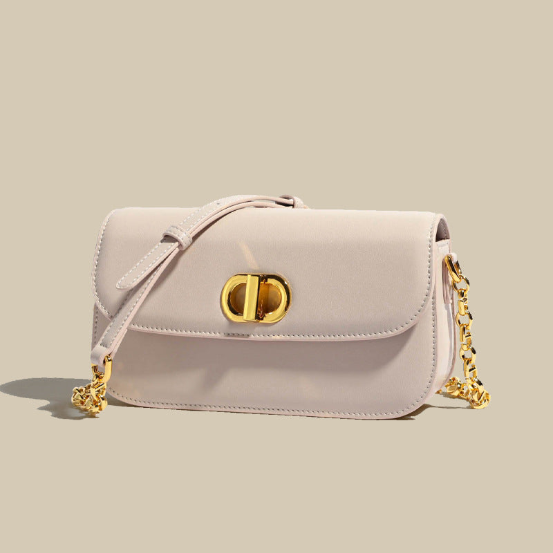 Women’s Minimalist Genuine Leather Lock Chain Crossbody Bag image 3