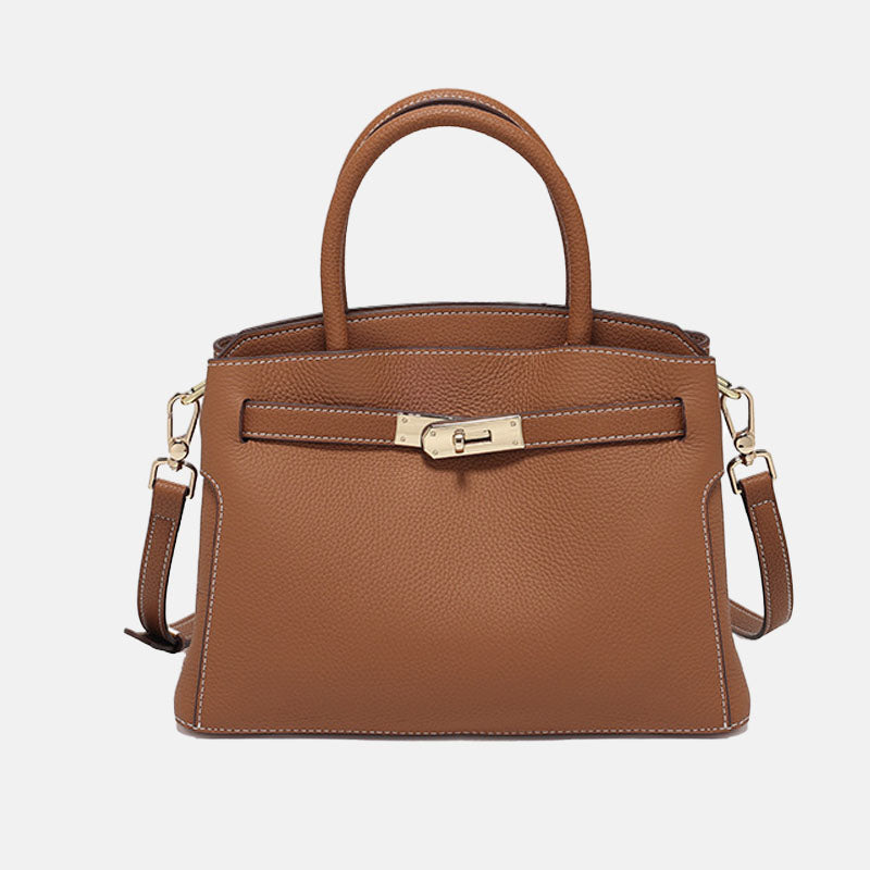 Women’s Minimalist Genuine Leather Lock Clasp Crossbody Top Hand Bag image 3