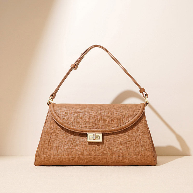 Women’s Minimalist Genuine Leather Lock-Clasp Handbag image 2