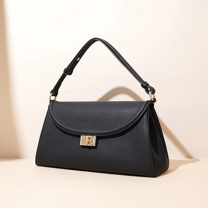 Women’s Minimalist Genuine Leather Lock-Clasp Handbag image 4