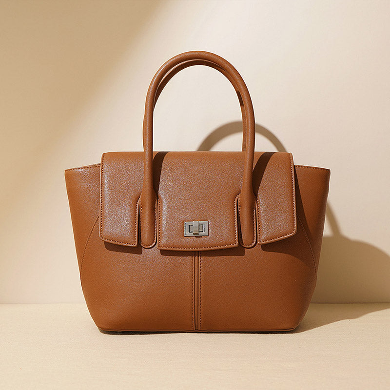 Women’s Minimalist Genuine Leather Lock-Closure Crossbody Tote Bag image 4