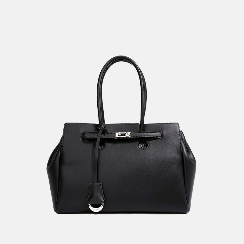 Women’s Minimalist Genuine Leather Lock-Closure Tote Bag image 5