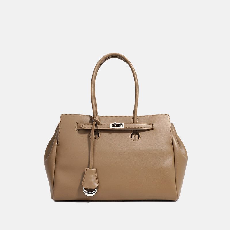 Women’s Minimalist Genuine Leather Lock-Closure Tote Bag image 6
