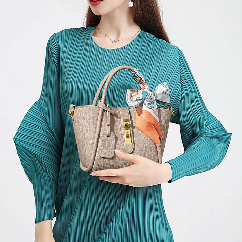 Women’s Minimalist Genuine Leather Lock Crossbody Tote Bag image 4
