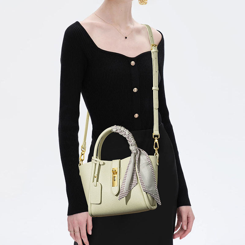Women’s Minimalist Genuine Leather Lock Crossbody Tote Bag image 7