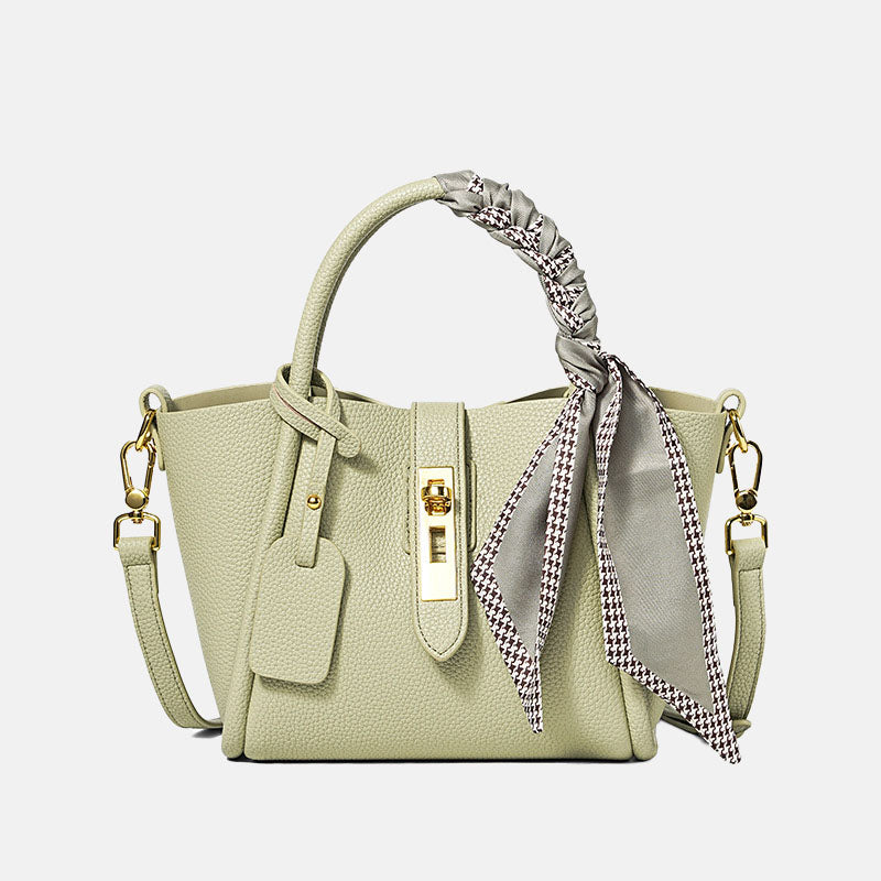 Women’s Minimalist Genuine Leather Lock Crossbody Tote Bag image 6