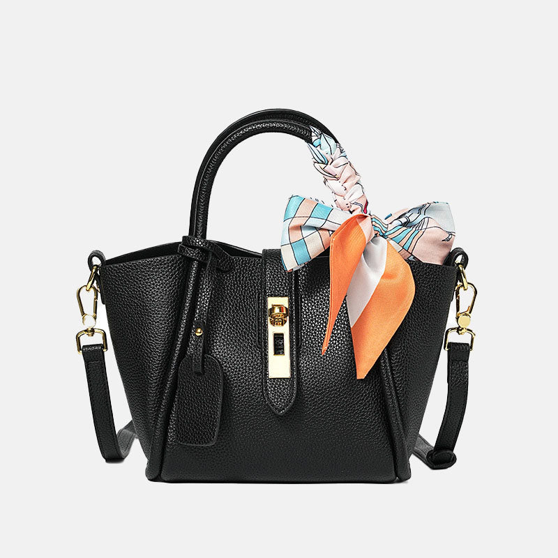 Women’s Minimalist Genuine Leather Lock Crossbody Tote Bag image 10
