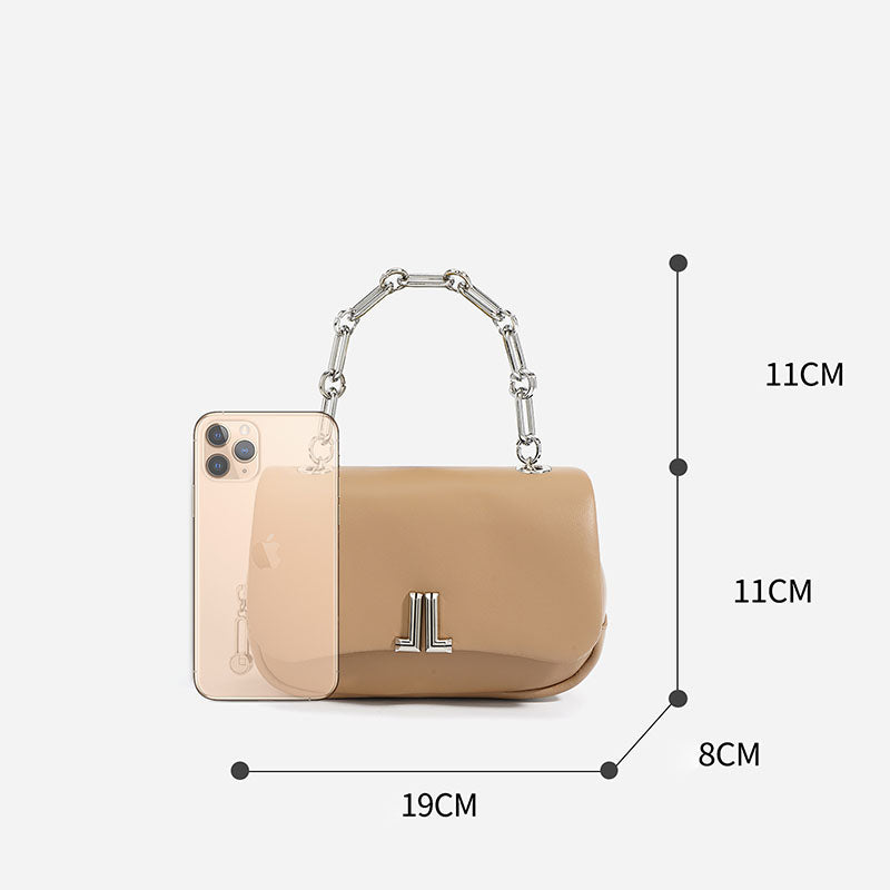 Women’s Minimalist Genuine Leather Magnetic Clasp Shoulder Crossbody Chain Handle Bags image 2