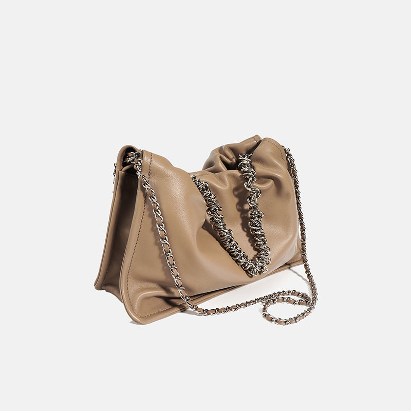 Women’s Minimalist Genuine Leather Pleated Chain Top Handle Bag image 3