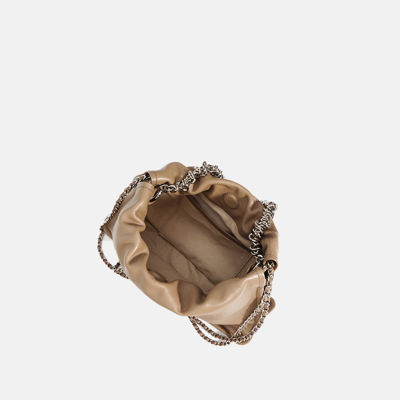 Women’s Minimalist Genuine Leather Pleated Chain Top Handle Bag image 4
