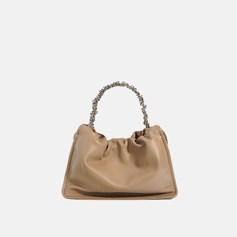 Women’s Minimalist Genuine Leather Pleated Chain Top Handle Bag image