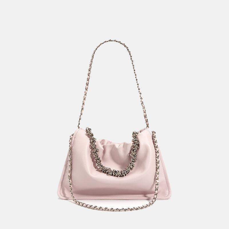 Women’s Minimalist Genuine Leather Pleated Chain Top Handle Bag image 6