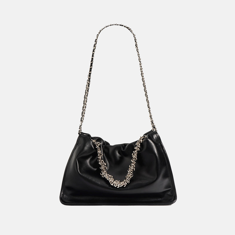Women’s Minimalist Genuine Leather Pleated Chain Top Handle Bag image 7