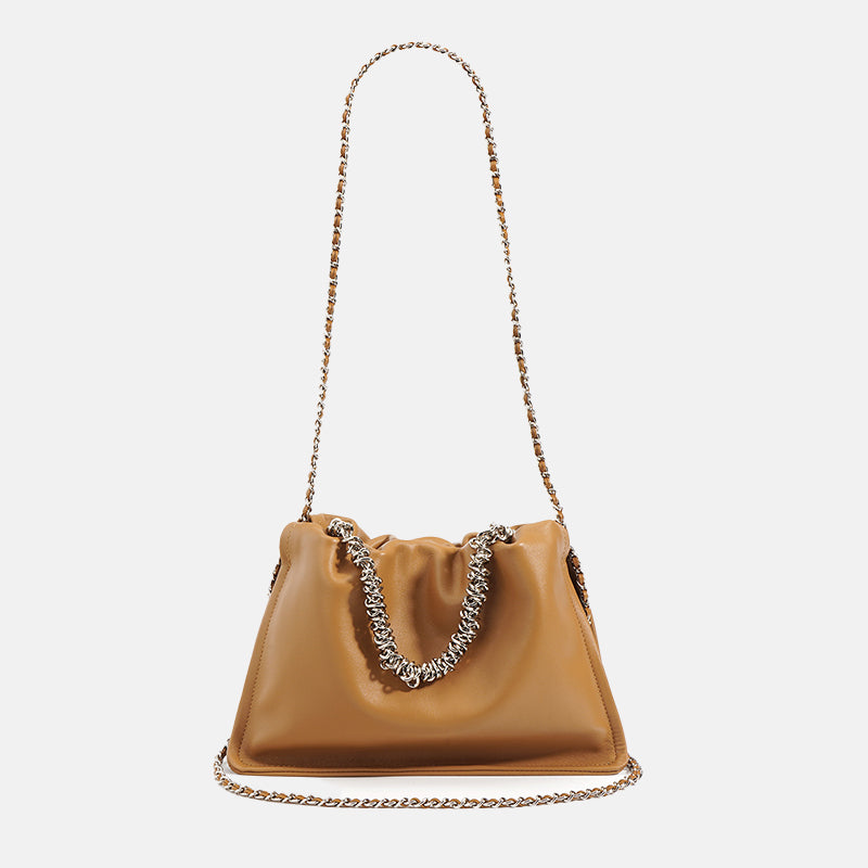 Women’s Minimalist Genuine Leather Pleated Chain Top Handle Bag image 8