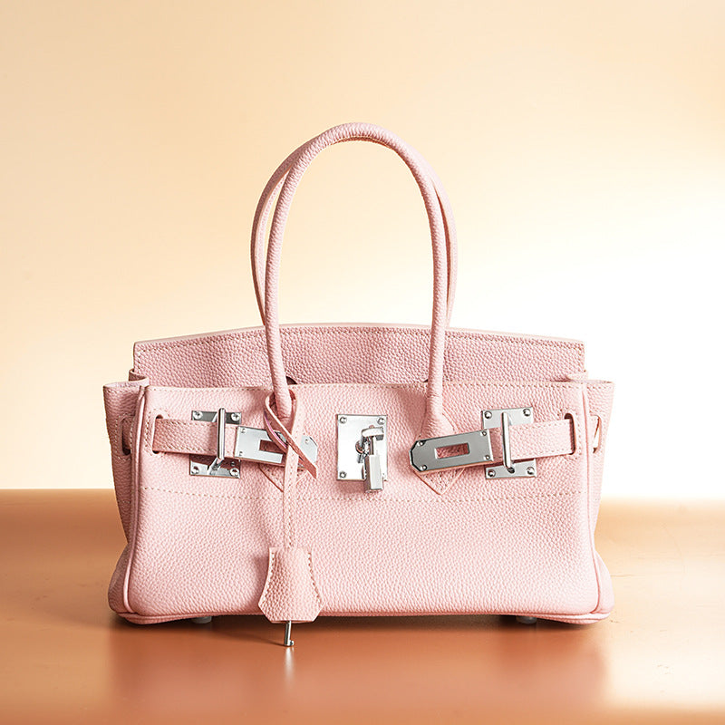 Women’s Minimalist Genuine Leather Rectangular Lock Buckle Crossbody Top Handle Bag image 10