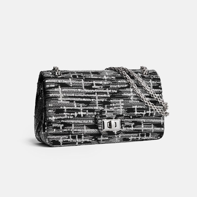 Women’s Minimalist Genuine Leather Sequin Finish Crossbody Shoulder Chain Bag image 6