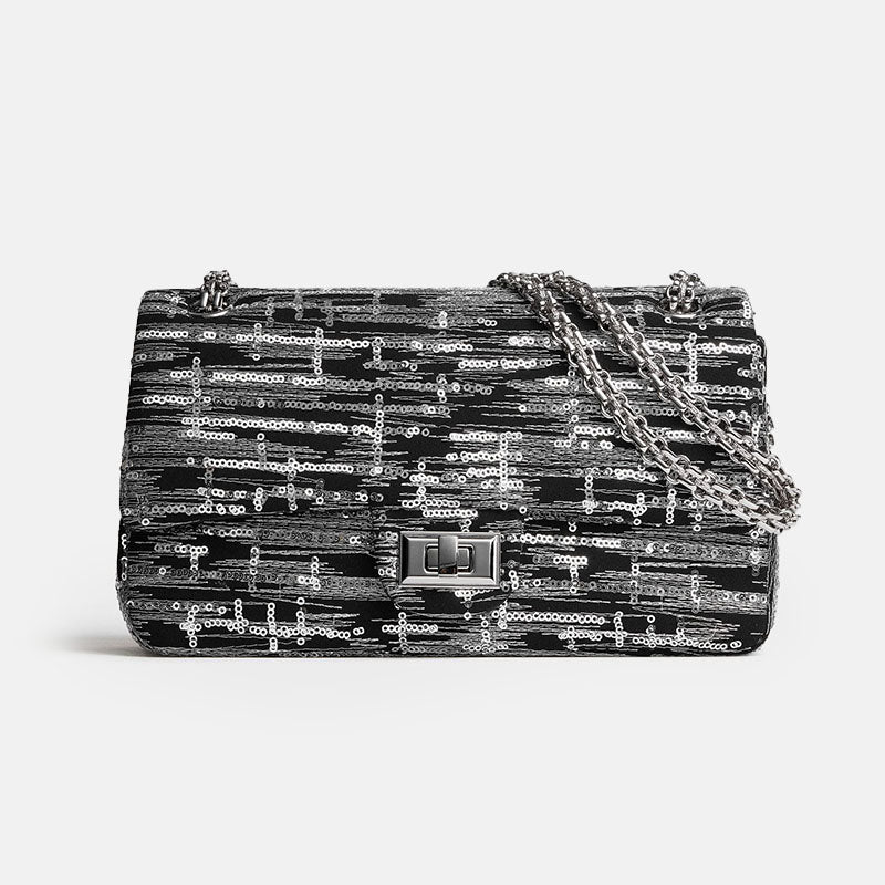 Women’s Minimalist Genuine Leather Sequin Finish Crossbody Shoulder Chain Bag image 5
