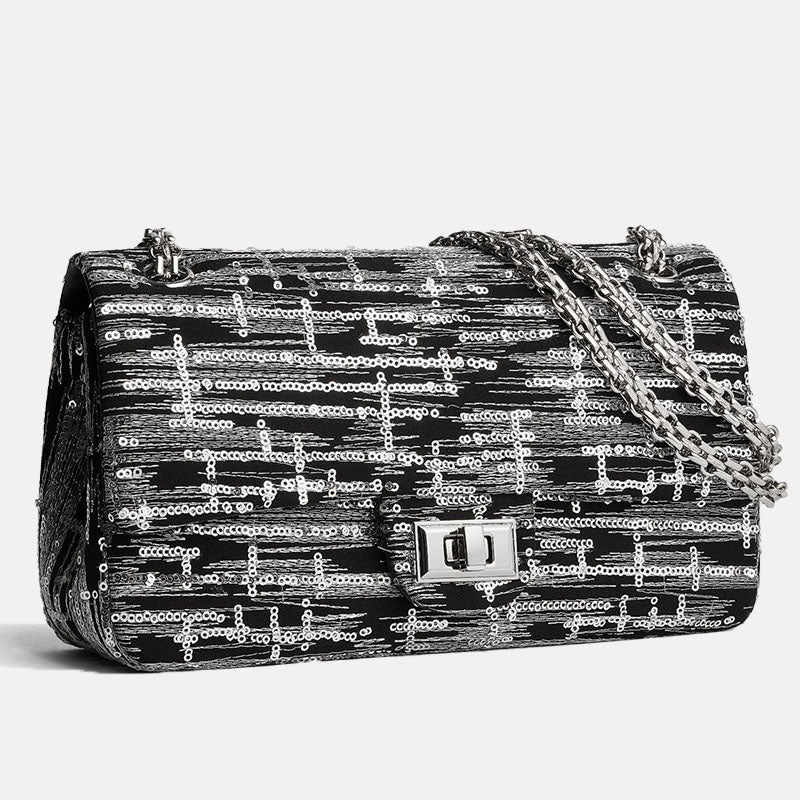 Women’s Minimalist Genuine Leather Sequin Finish Crossbody Shoulder Chain Bag image 7