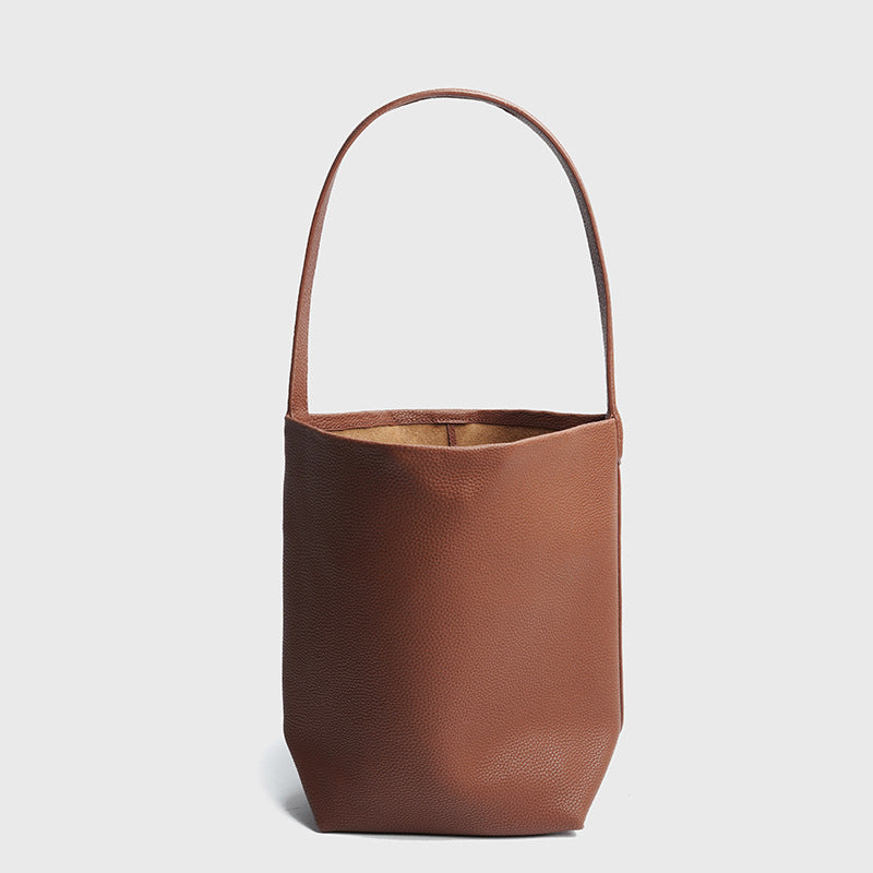 Women’s Minimalist Genuine Leather Single Shoulder Bucket Bag image 5