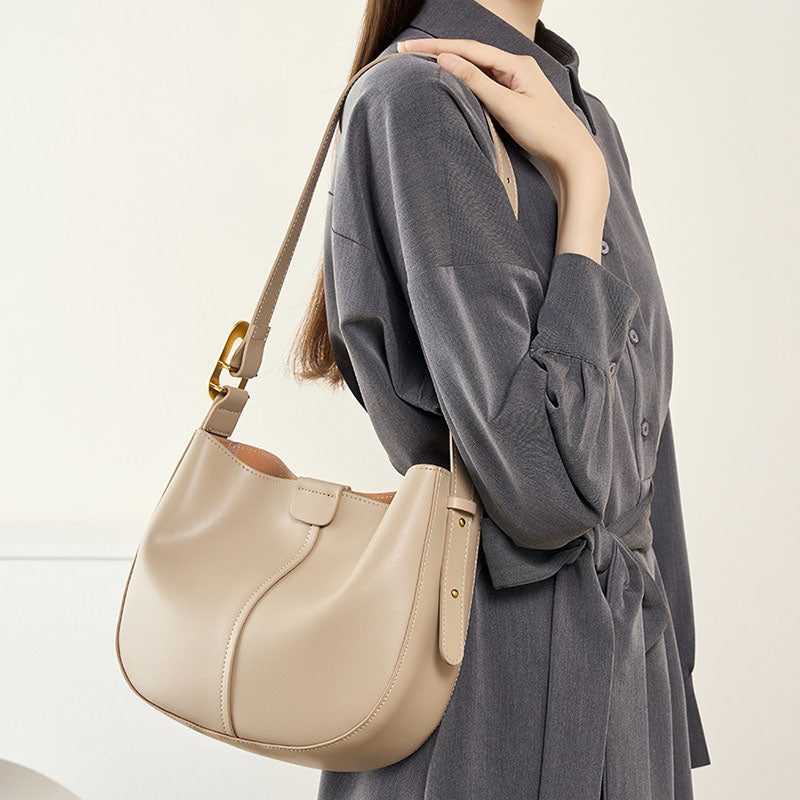 Women’s Minimalist Genuine Leather Wide-Strap Shoulder Bag image 4