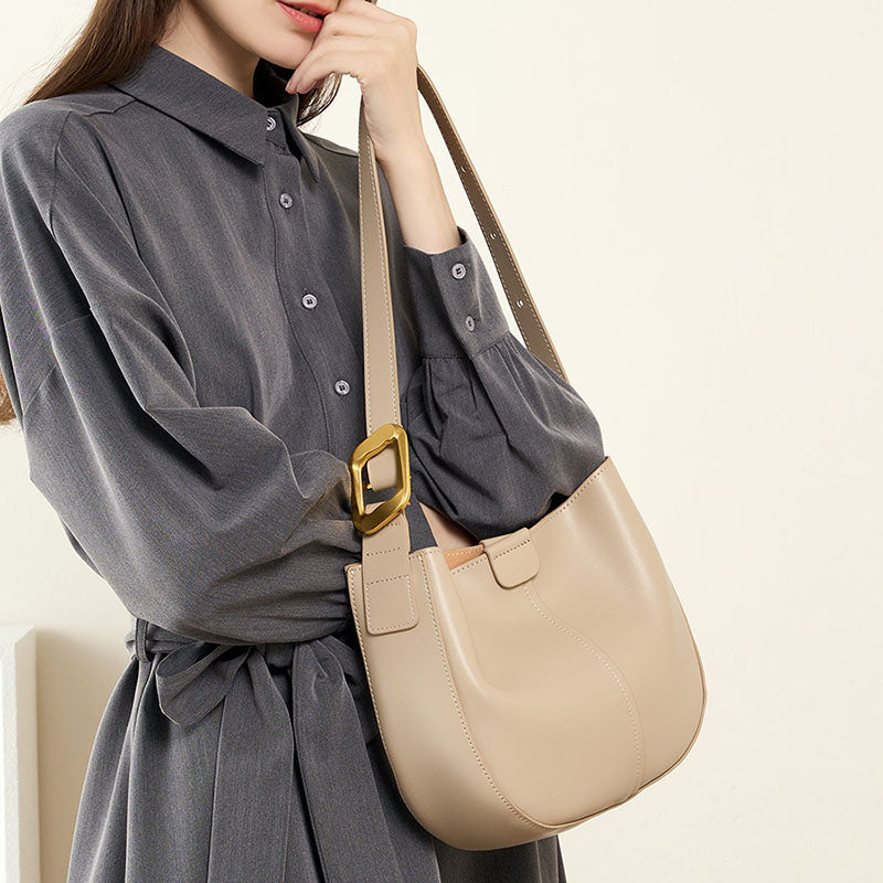Women’s Minimalist Genuine Leather Wide-Strap Shoulder Bag image 3